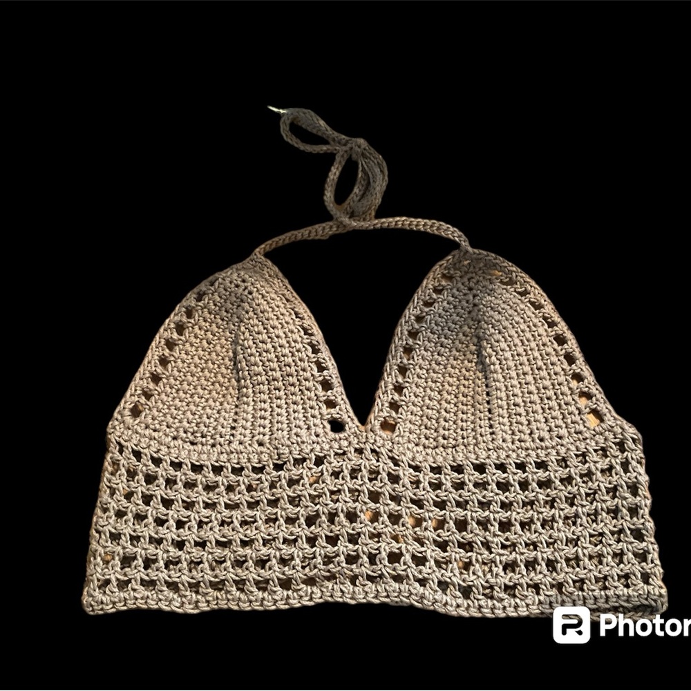 Handmade Crochet Halter Size Small Boho Bikini Bralette Off the Shoulder - Picture 2 of 7